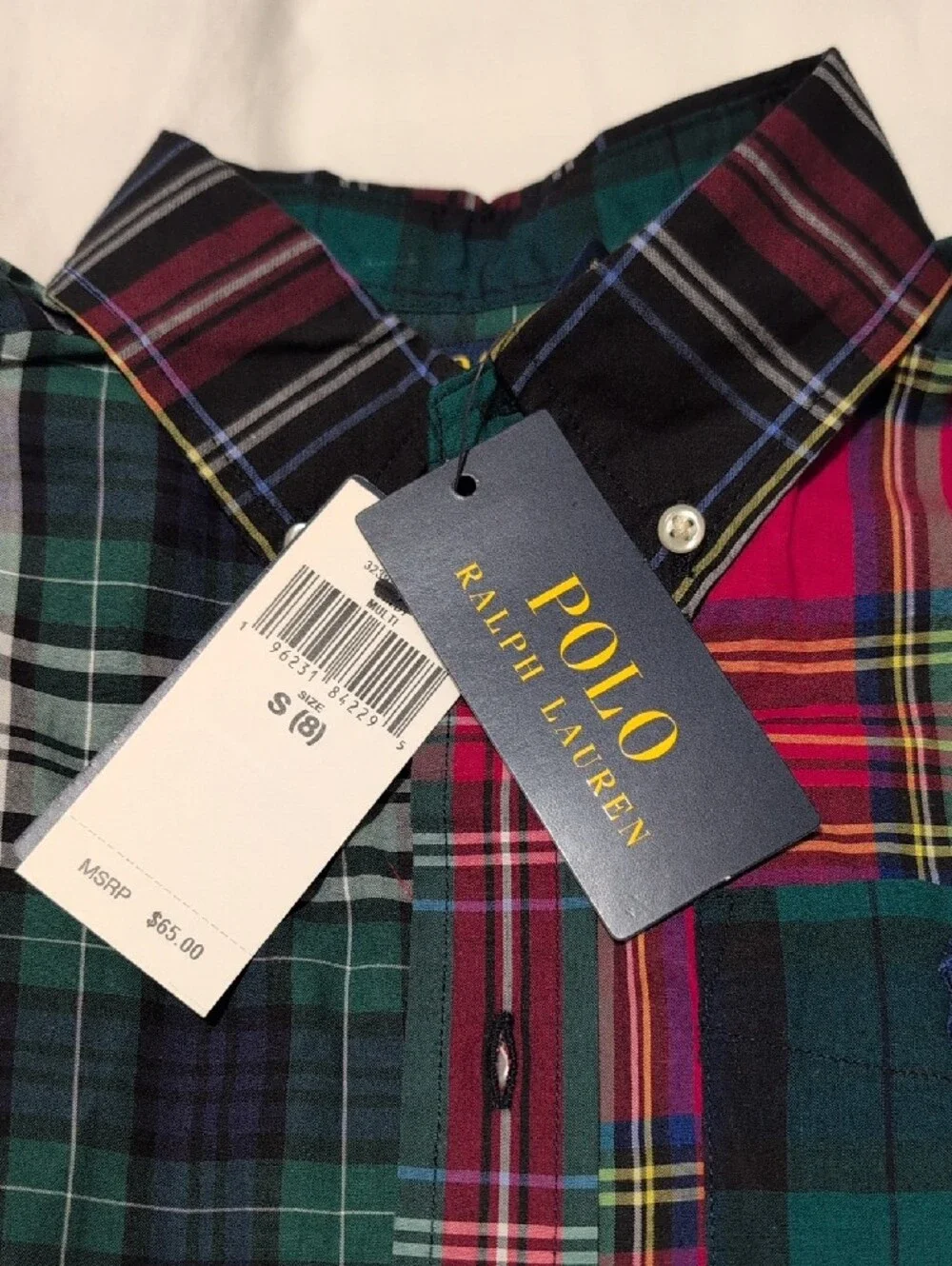 Polo by Ralph Lauren Red, Green, White Plaid Patchwork Button-Down Shirt